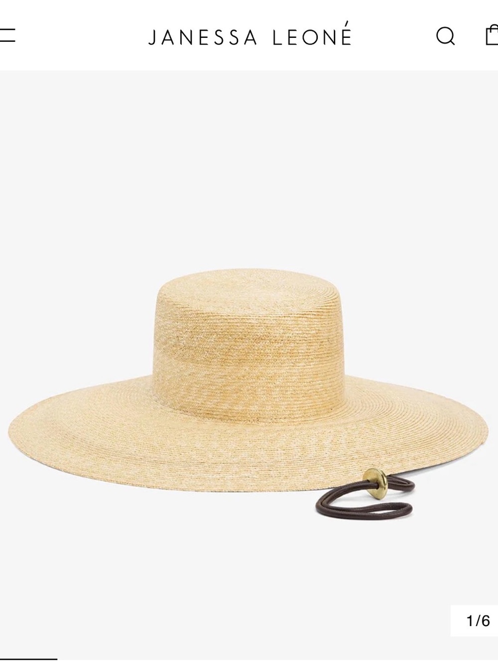Janessa Leone Natural Straw Wide-Brim Hat with Chin Cord